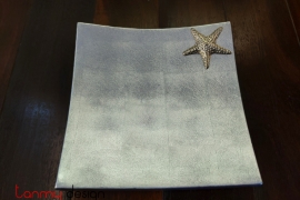 Silver square lacquer tray attached with starfish 18 cm